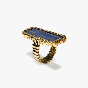 Rectangular Lapis Brutalist Ring | Kirsten Muenster Jewelry